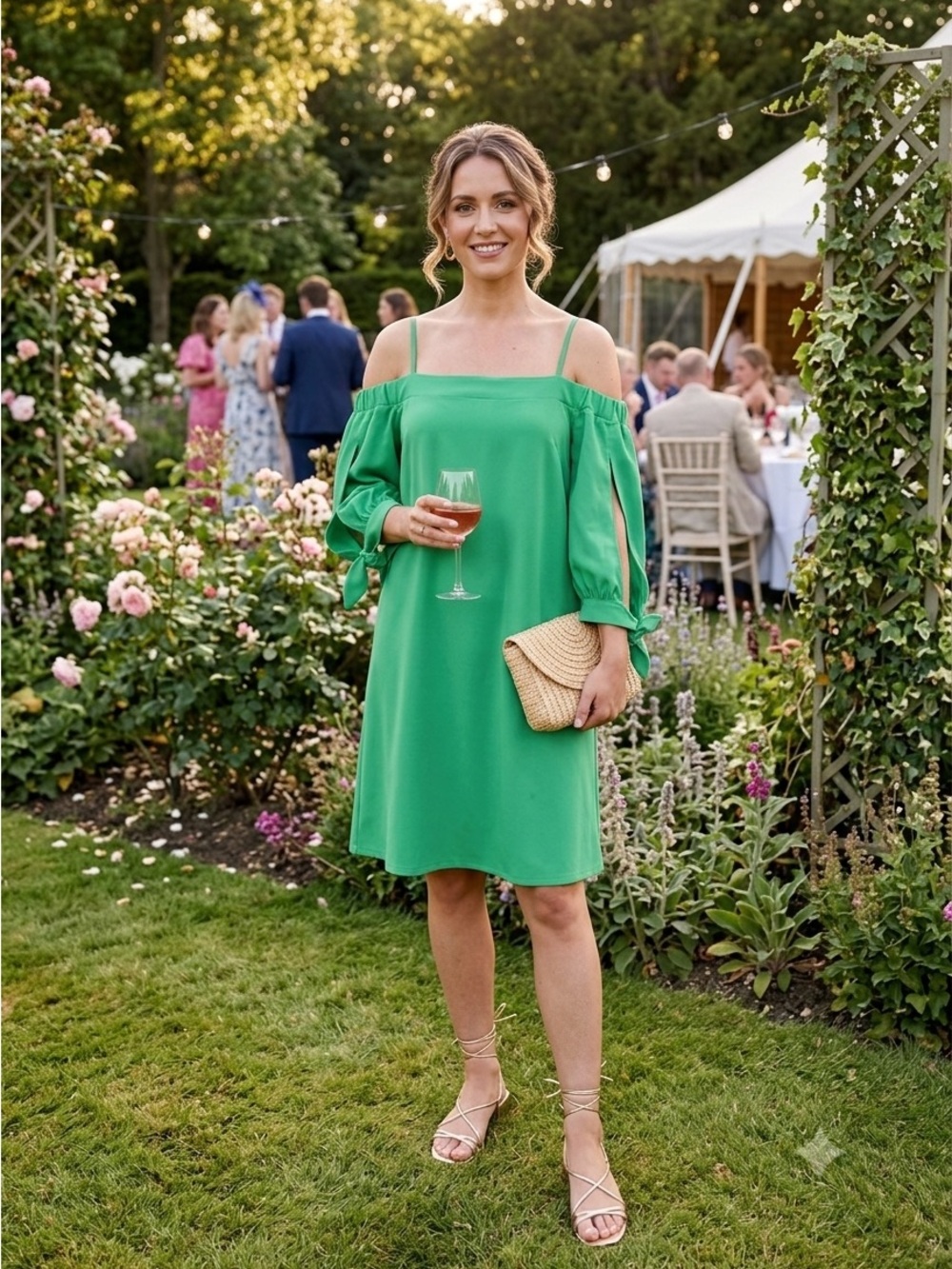 Jade by Melody Tam Green Cold Shoulder Dress (CdlG)
